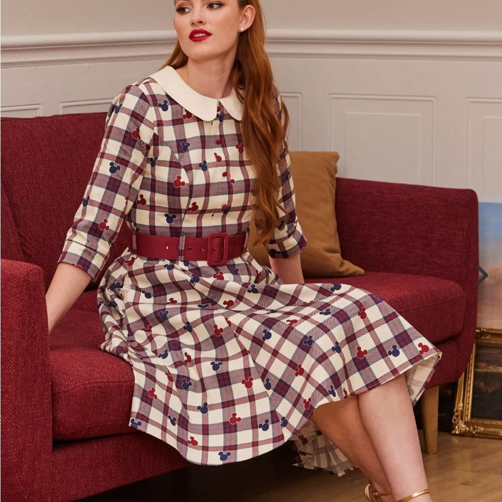 Her Universe Plaid Midi Dress with Red Accents